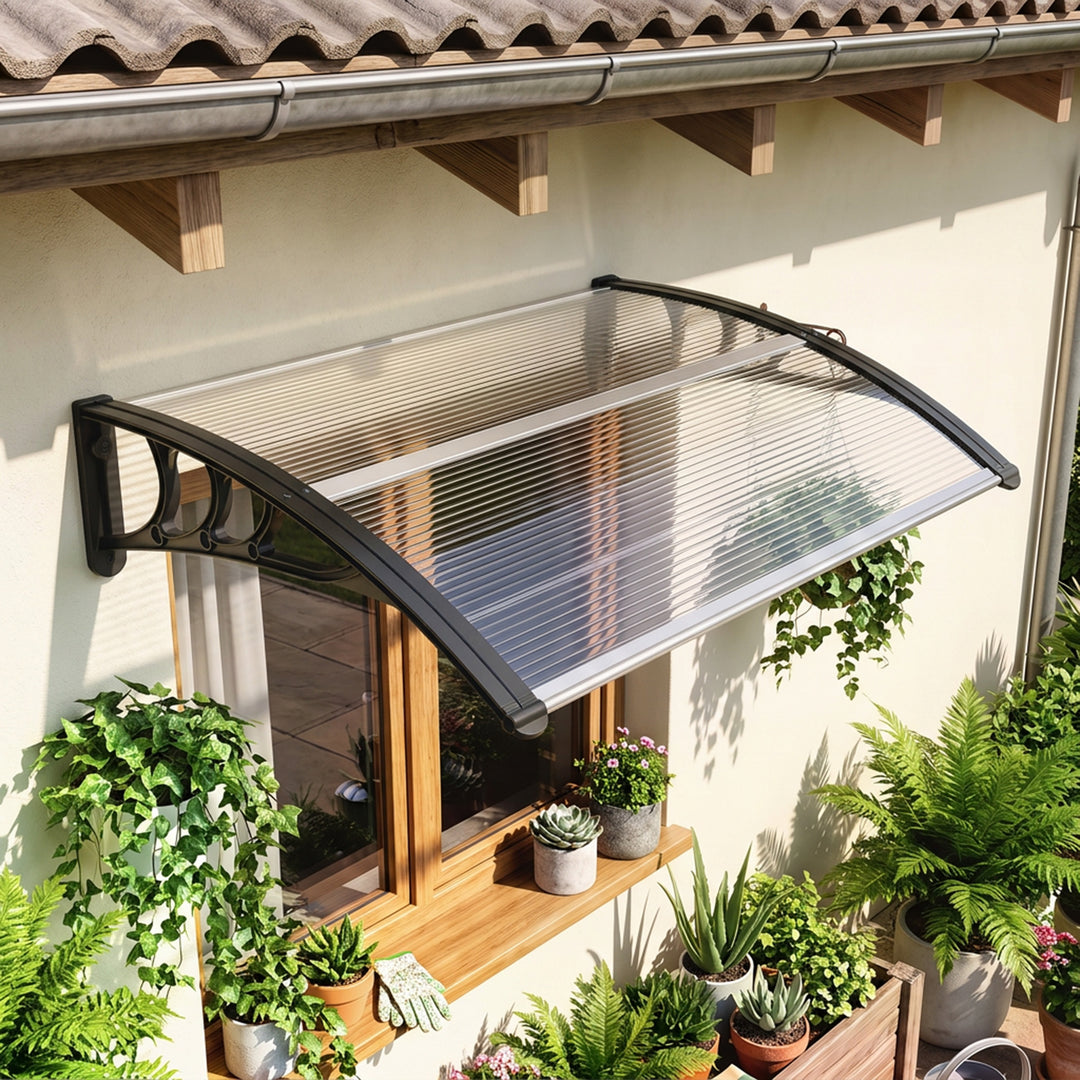 Markise til fordør 100 x 75 cm, hængende markise, transparent polycarbonat
