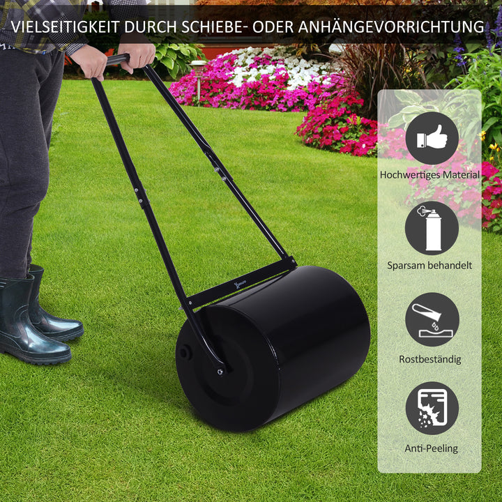 Plænetromle med U-håndtag, havetromle, havetromle, 40 cm diameter, 60 L vand/sandfyldning, metal, sort, 57 x 40 x 123 cm