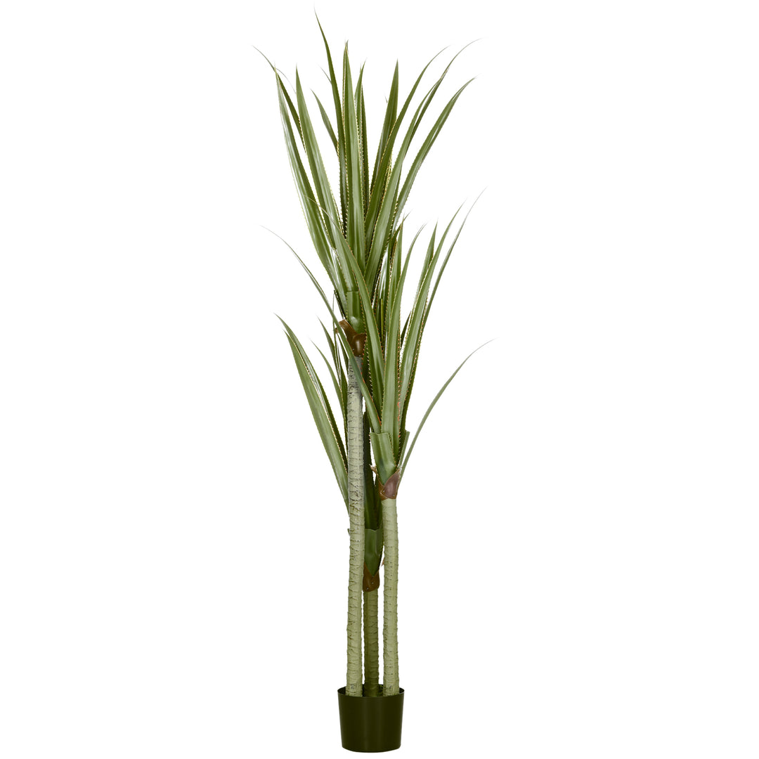 Stor kunstig yucca-plante, 190 cm, plastik, i potte, 17 x 17 x 190 cm, smaragdgrøn
