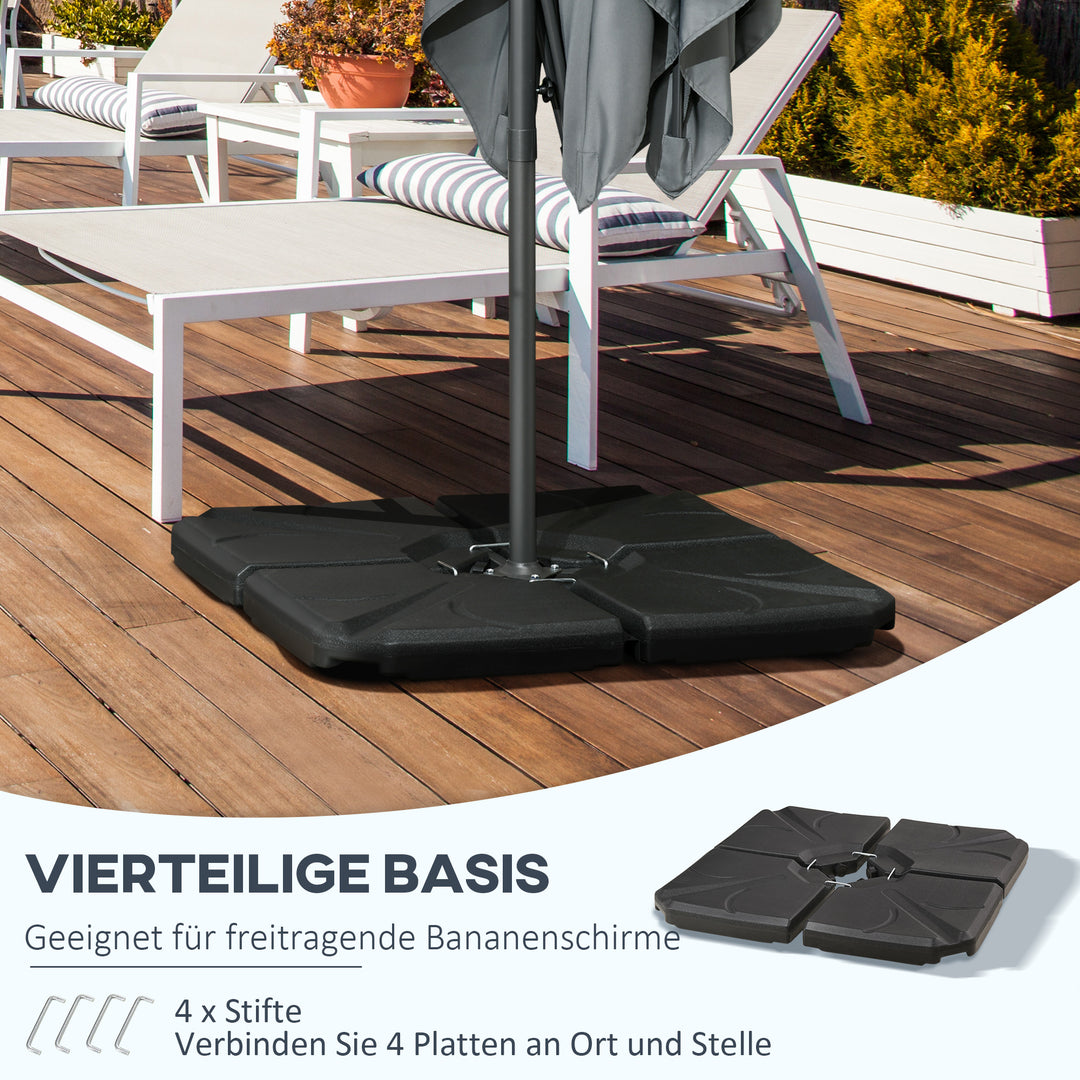 Vægte til parasolstativer, fyldbare med vand og sand, plastik, 103L x 103B x 8,3H cm, sort