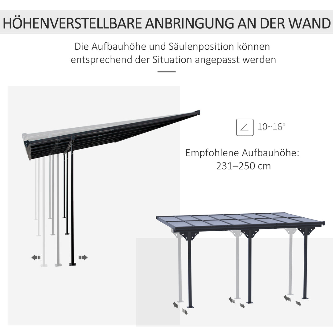 Pergola Pavilion 4,35 x 3,02 m Havepavillon Baldakintelt 231-250 cm Højdejusterbar Solskærm Terrassetelt Udvidelse Pavilion Aluminium Grå