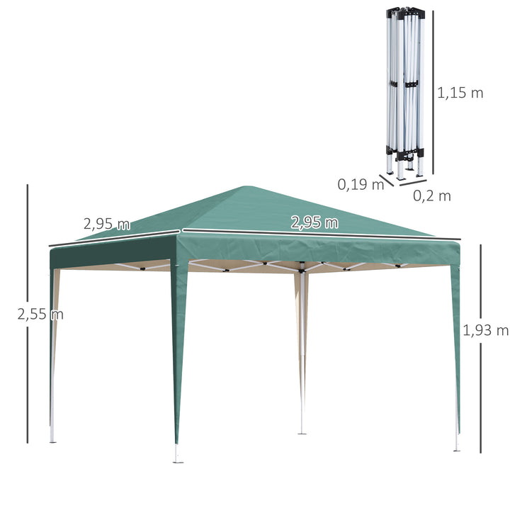 Pavillon, 2,95 x 2,95 m Pop-up foldbar pavillon, havepavillon, festtelt, UV-beskyttelse, stål + oxfordstof, grøn