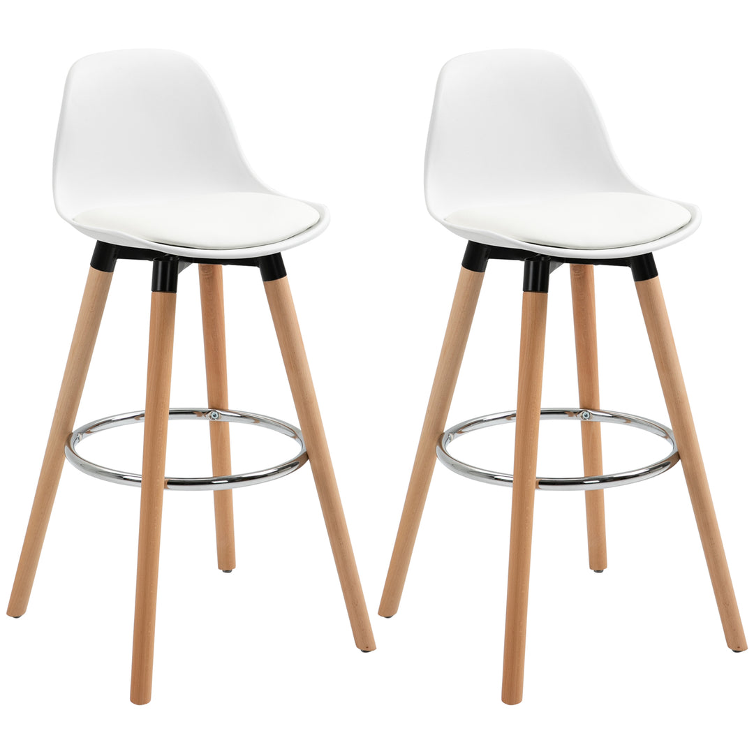 Sæt med 2 barstole, skandinavisk design, fodstøtte, 38,5 cm x 42,5 cm x 91 cm, natur + hvid