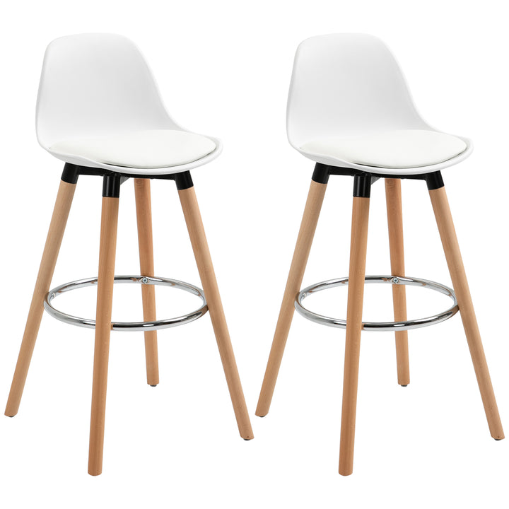 Sæt med 2 barstole, skandinavisk design, fodstøtte, 38,5 cm x 42,5 cm x 91 cm, natur + hvid