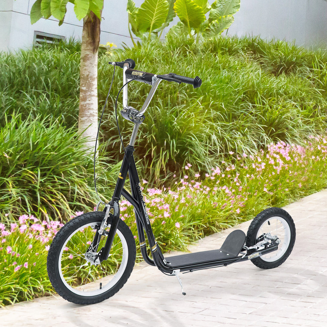 Børneløbehjul 16/12 tommer løbehjul kickscooter med bremser city scooter kickboard børneløbehjul til 5+ år børn sort 135 x 58 x 92-100 cm