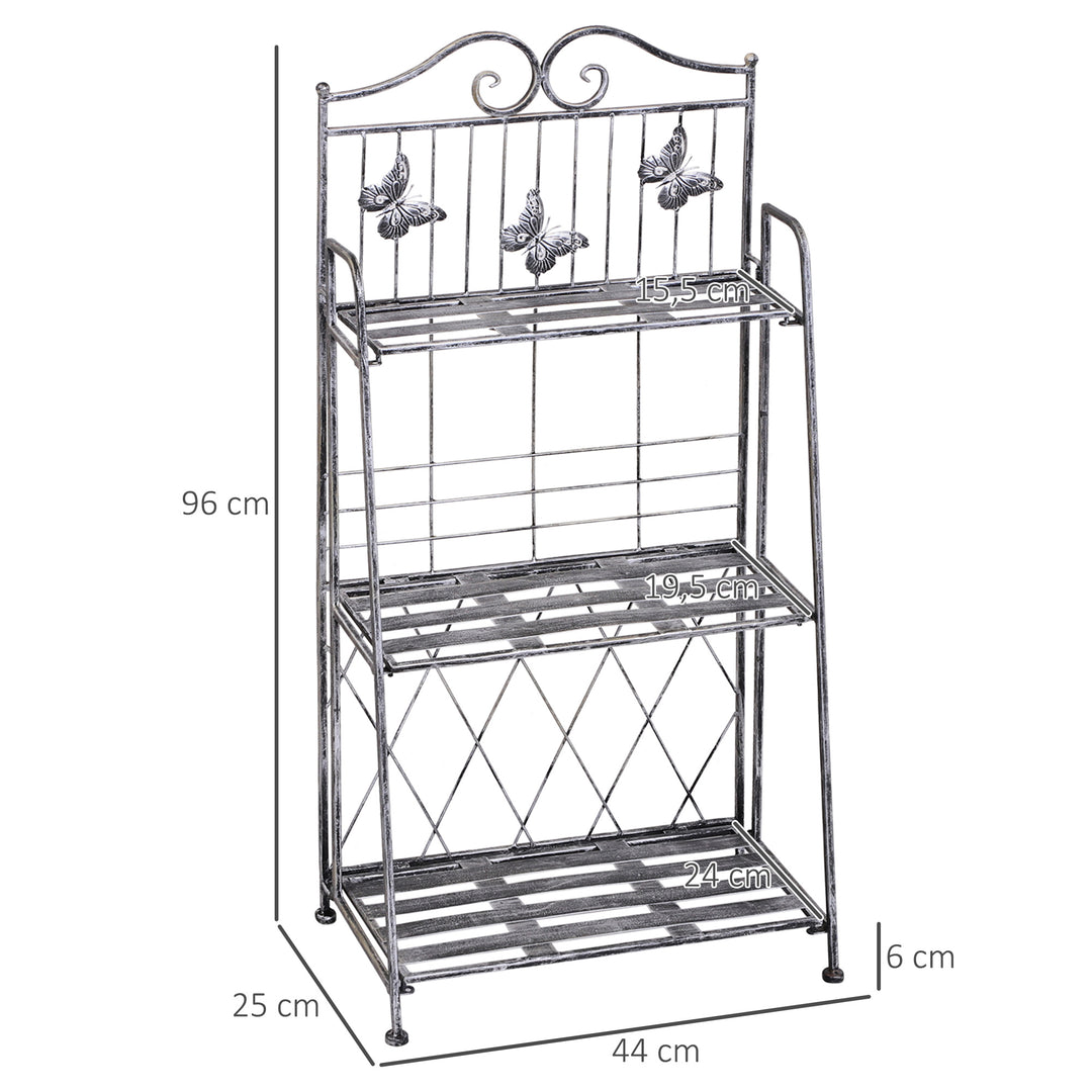 Plantehylde plantestativ blomsterhylde blomsterstativ blomstertrappe havehylde 3 niveauer metal sølvgrå 44 x 25 x 96 cm