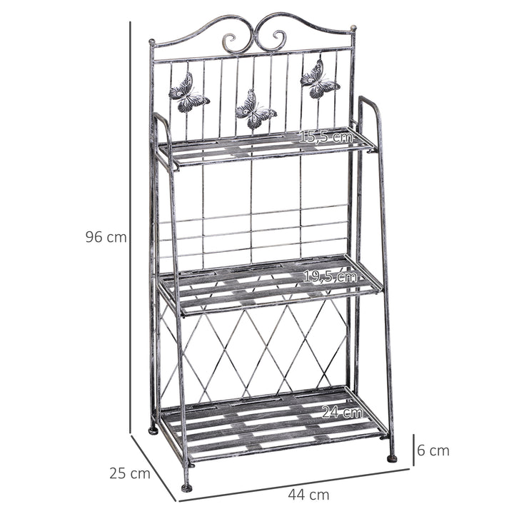 Plantehylde plantestativ blomsterhylde blomsterstativ blomstertrappe havehylde 3 niveauer metal sølvgrå 44 x 25 x 96 cm