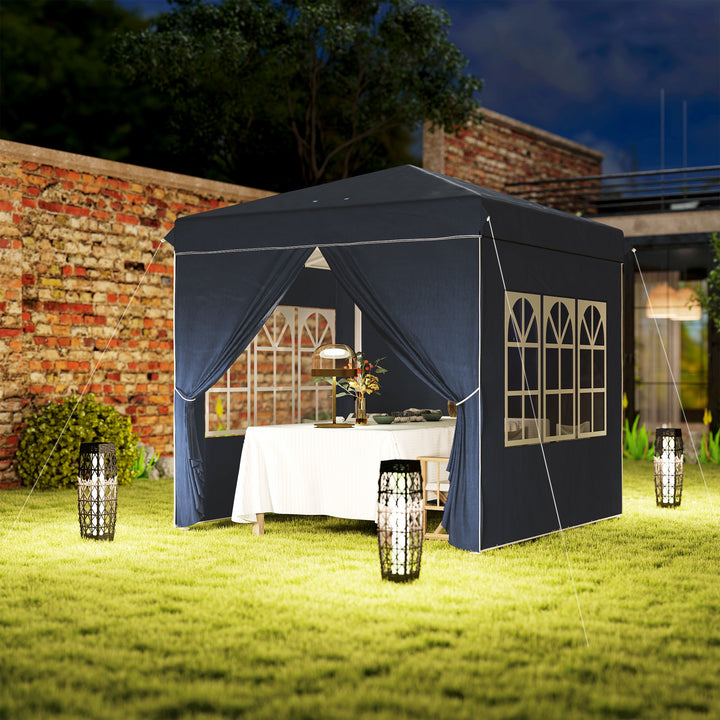2,5 x 2,5 m pop-up pavillon med sidepaneler og bæretaske, UPF50+ højdejusterbart havetelt, mørkeblå