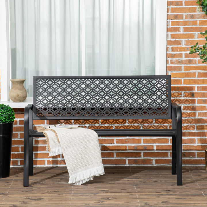 Metal havebænk, 2-personers, blomstermønster, vejrbestandig, 127 x 63 x 83 cm, sort