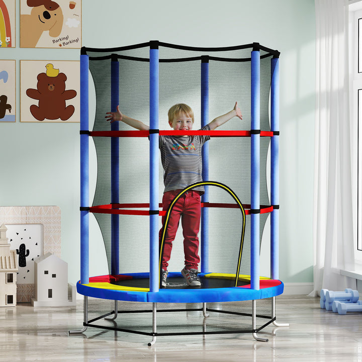Børnetrampolin, sikkerhedsnet, gummiophæng, op til 45 kg, stålramme, 140x160cm, farverig