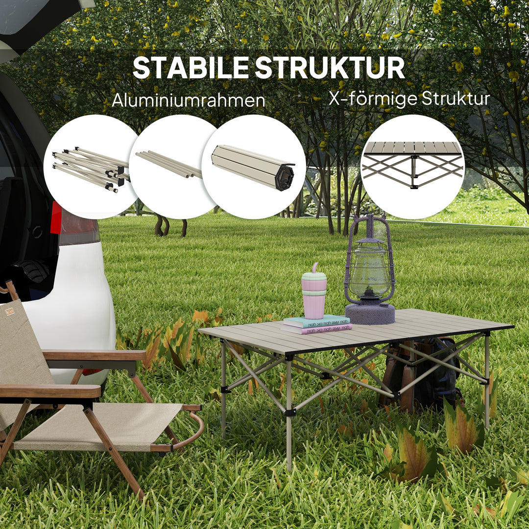 Campingbord klapbord med oprullbar bordplade havebord af aluminium 2 personer 95 x 55cm khaki