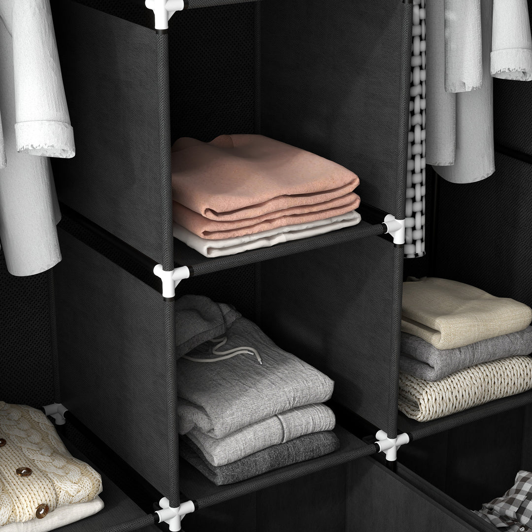 Stofgarderobe lavet af non-woven materiale, sammenklappelig garderobe, inklusive 3 skuffer, 125 cm x 43 cm x 162,5 cm, sort