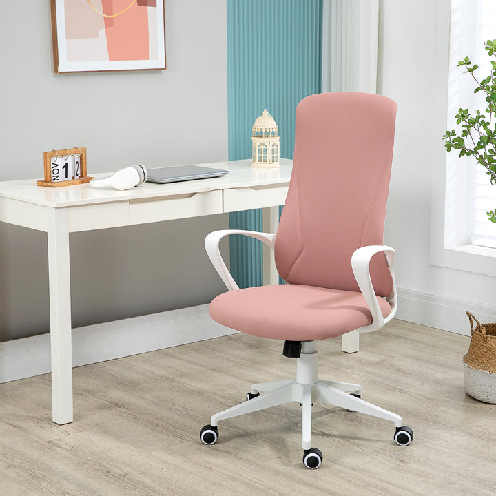Kontorstol, computerstol, vipbart ryglæn, drejelig, højdejusterbar, 62x56x110-119,5 cm, pink