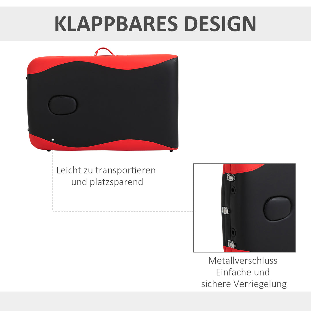 Massagebord, højdejusterbar, aluminium og skumplast sort+rød, 215 x 81 x 61-84 cm