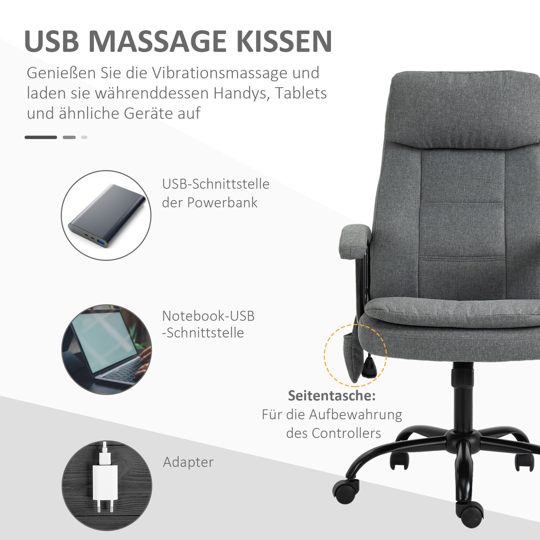 Kontorstol massage højdejusterbar executive chair gaming chair med massagefunktion, ergonomisk drejestol massagestol lændemassage hørfornemmelse grå 63 x 70 x 112-121 cm