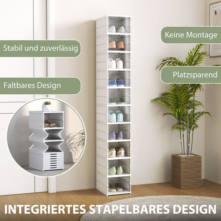 10-etagers skoreol, skoskab, foldbart, ventileret bagside, plast, hvid