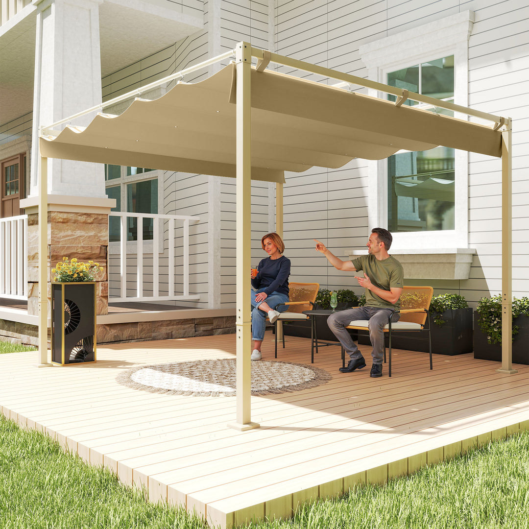 3 x 3 m havepergola med udtrækkeligt tag, pavillon, skyggemarkise, UPF30+, khaki