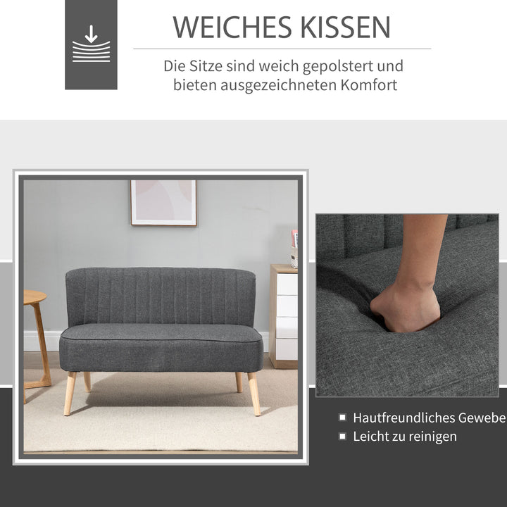 2-Personers sofa, blød polstring, letplejeligt betræk, op til 150 kg, 117 x 56,5 x 77 cm, mørkegrå