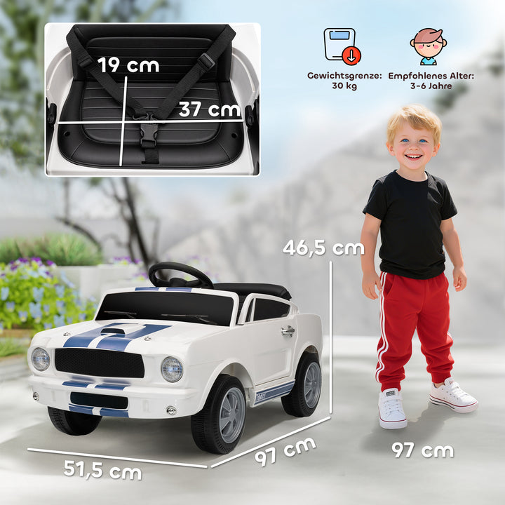 Elbil til børn 12v børnebil med 2,4 ghz fjernbetjening, 2 motorhorn, led, musik hvid