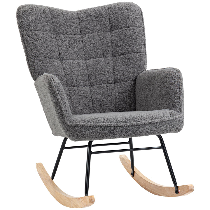 Retro gyngestol, massivt træ, lænestol, afslappende lænestol, 98 cm x 71 cm x 101 cm, mørkegrå