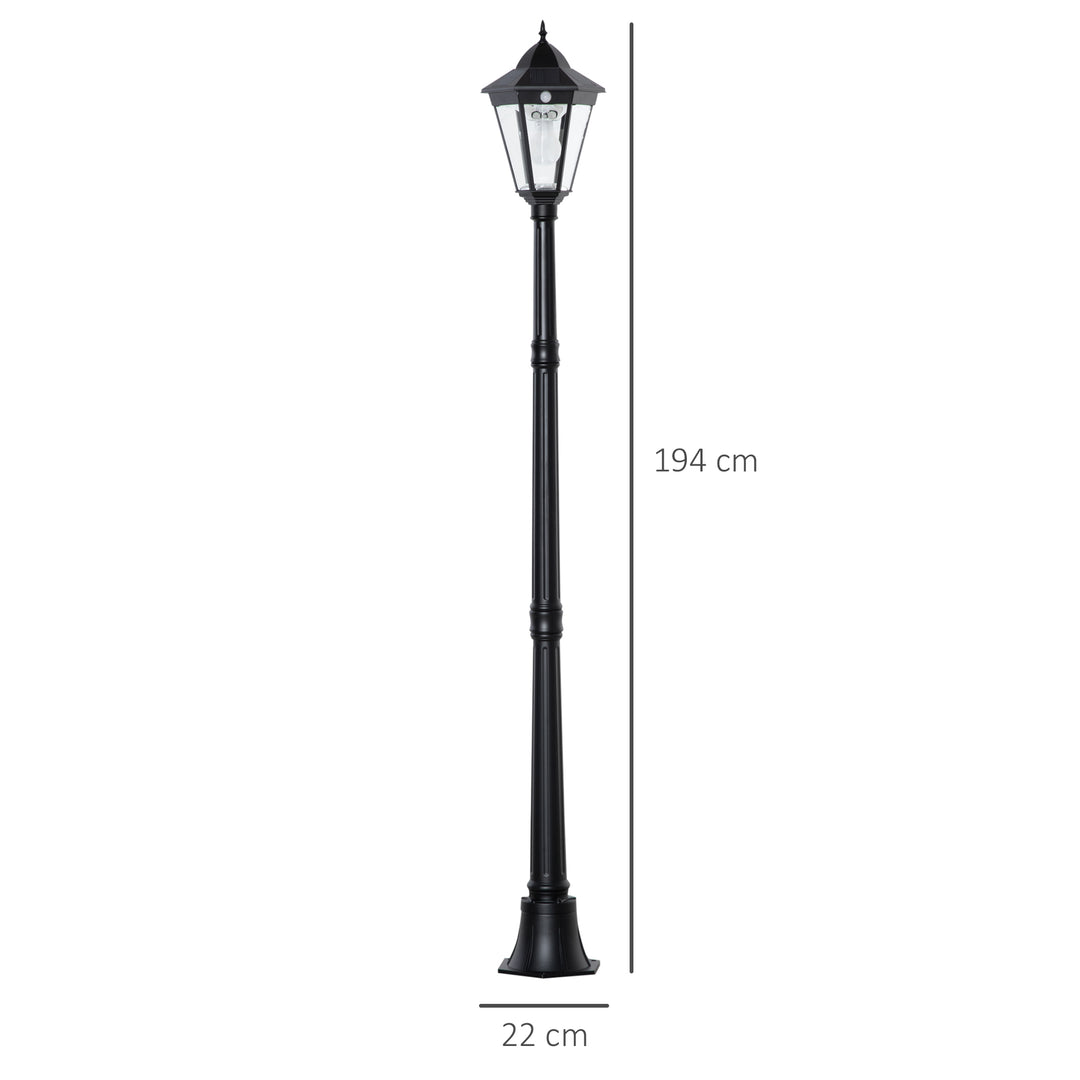 Solcelledrevet havelanterne havelampe stilampe med 19 led'er 130 lumen 3000k aluminium hærdet glas sort 22 x 22 x 194 cm
