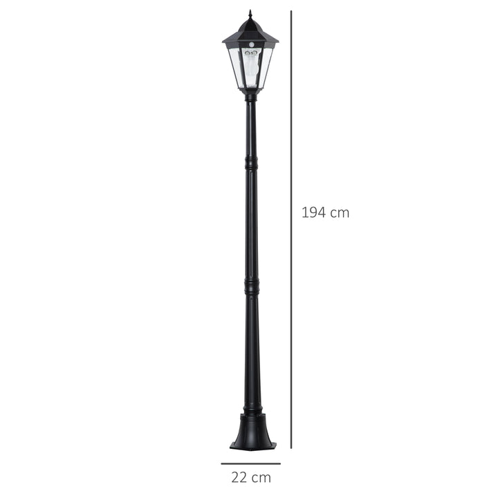 Solcelledrevet havelanterne havelampe stilampe med 19 led'er 130 lumen 3000k aluminium hærdet glas sort 22 x 22 x 194 cm