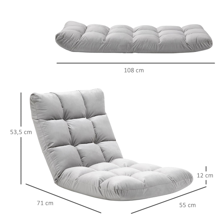 Gulvstol 3-i-1 sammenklappelig gulvstol med ryglæn 13 positioner justerbar sammenklappelig lounge sædehynde grå metalskum 55 x 71 x 53,5 cm