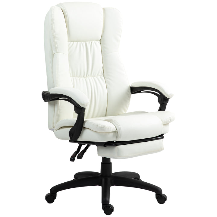 Justerbar drejestol med fodstøtte, nakkestøtte, massagefunktion, kunstlæder, 68,5x68,5x113-121cm, cremehvid