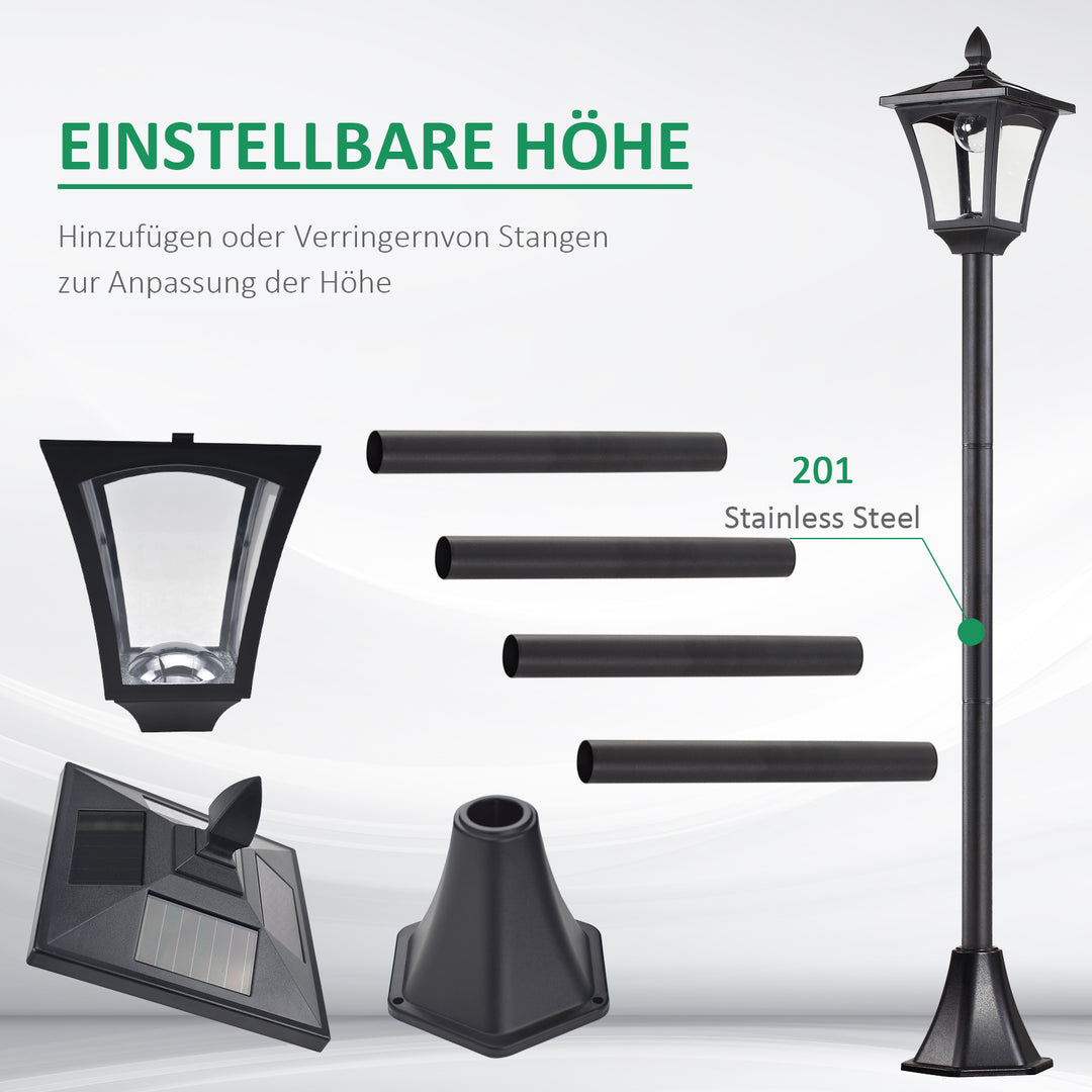 Led solcelledrevet havelanterne, gulvlampe lavet af rustfrit stål, havelampe 160 cm høj, lanterne udendørs lys ip44, solcellelampe med lyssensor 30 lumen, jordspyd, havelampe til haven, balkon, sort