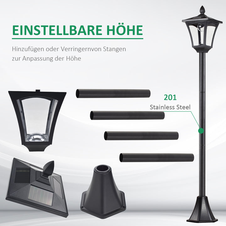 Led solcelledrevet havelanterne, gulvlampe lavet af rustfrit stål, havelampe 160 cm høj, lanterne udendørs lys ip44, solcellelampe med lyssensor 30 lumen, jordspyd, havelampe til haven, balkon, sort