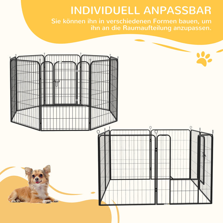 Hvalpegård, sæt med 8 dele, 100 cm høj, hvalpegård med aflåselig dør, 8 stålnetpaneler, hundegård, udendørs indhegning til store hunde, til indendørs og udendørs brug, grå