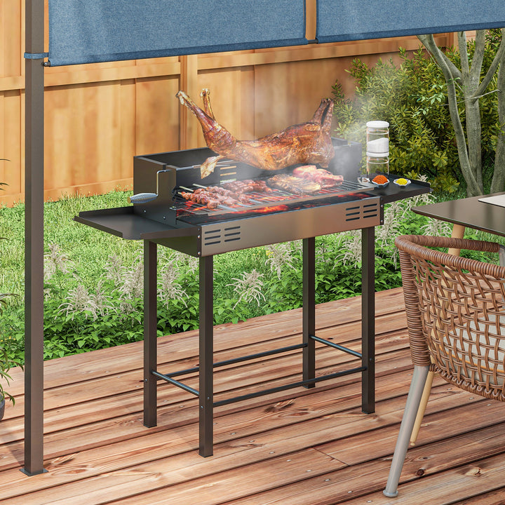 Kulgrill, justerbar grillrist, 1 rotisseriespyd, 118 x 32 x 90 cm, sort + sølv