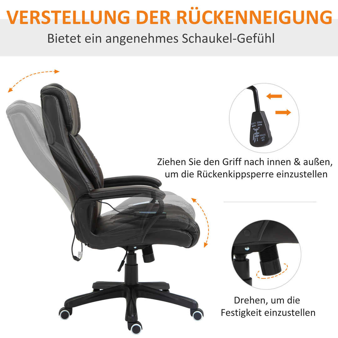 Kontorstol med massagefunktion, højdejusterbar lederstol, ergonomisk drejestol, 6 vibrationspunkter, brun