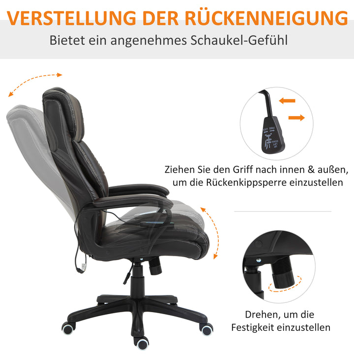 Kontorstol med massagefunktion, højdejusterbar lederstol, ergonomisk drejestol, 6 vibrationspunkter, brun