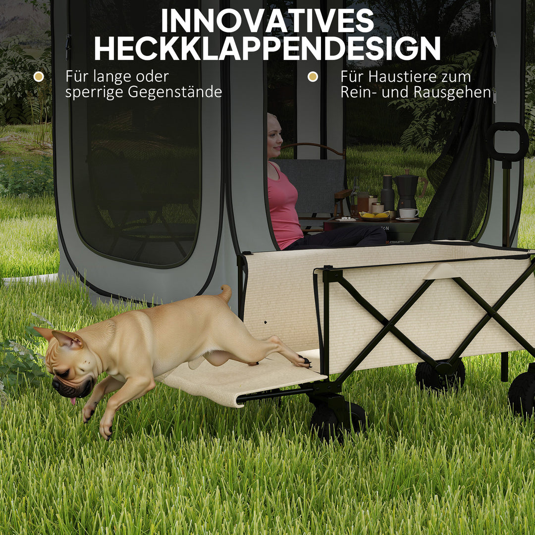 Havevogn, 100 kg lasteevne, foldbar transportvogn med aftagelig presenning, 90 x 48 x 92 cm, beige