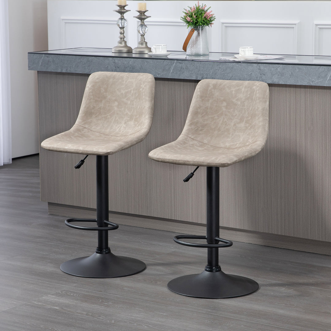Sæt med 2 retro barstole, højdejusterbare, drejelig, kunstlæder, 42 x 48 x 91-112 cm, beige