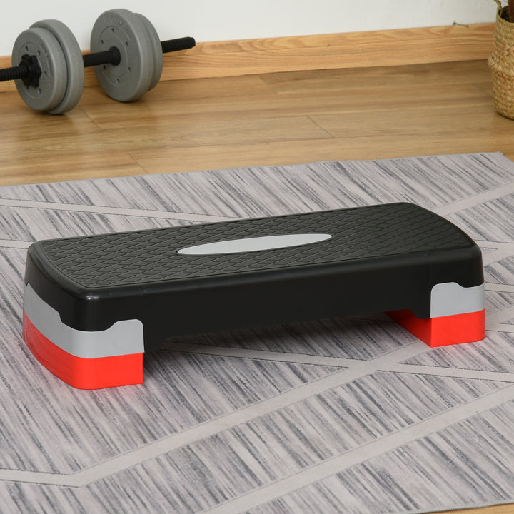 Aerob stepper, 2-trins højdejusterbar, 68 x 28 x 15 cm, sort+grå+rød