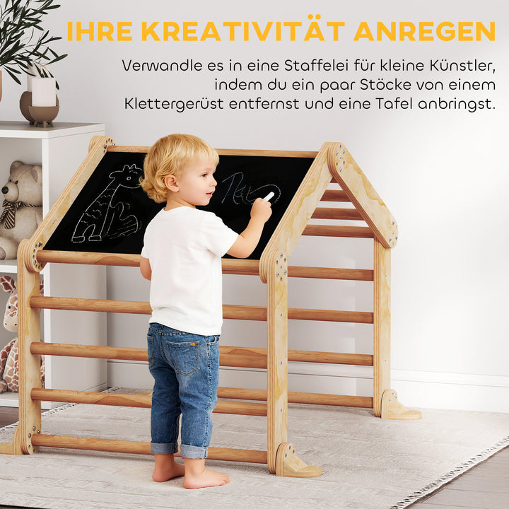 9-i-1 indendørs klatrestativ, rampe, rutsjebane, stige, tavle, til småbørn, træ