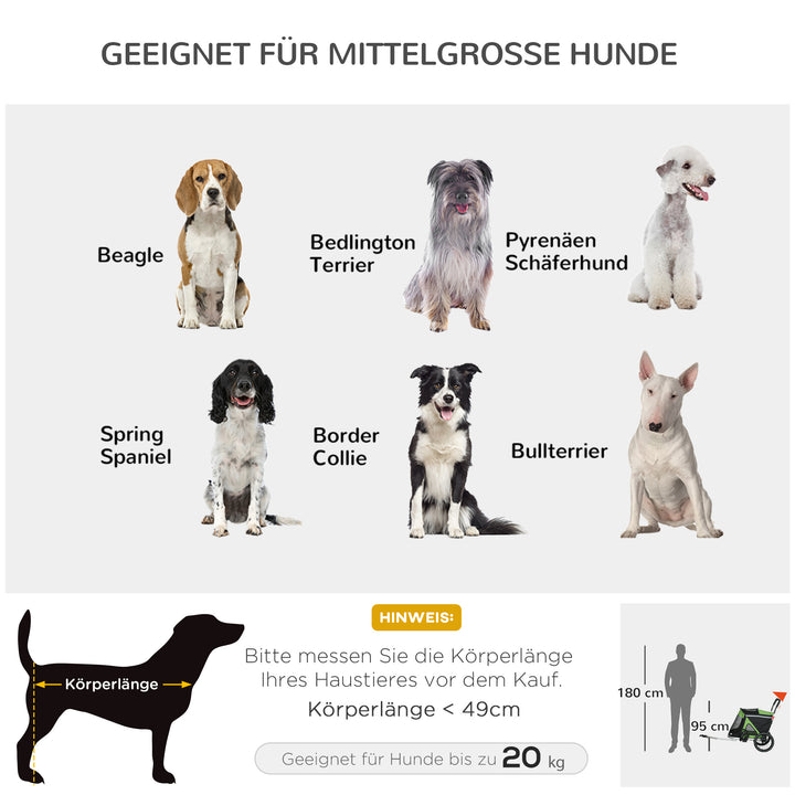 2-i-1 hundebåren/hundejogger/cykeltrailer op til 20 kg, 2 reflekser, 1 sikkerhedsline, 150 x 68 x 95 cm, grøn