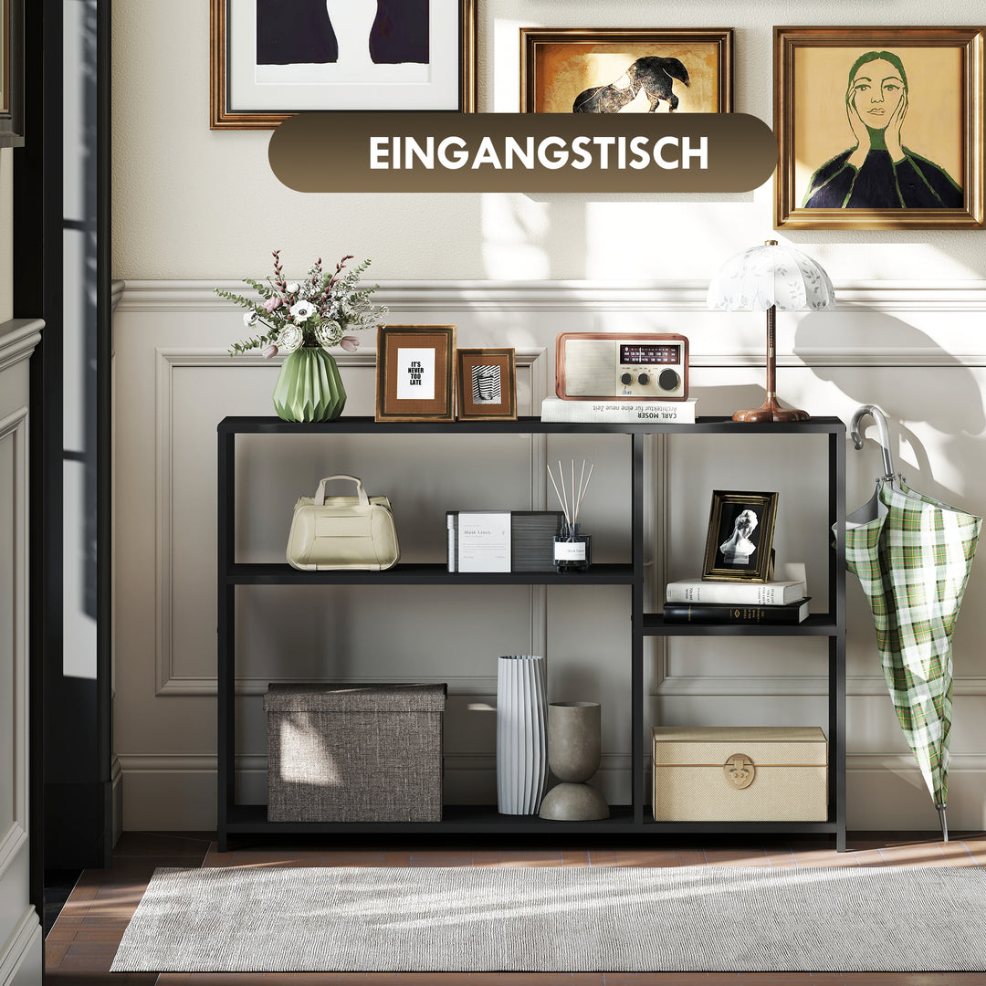 Konsolbord, 4 niveauer, stålstel, til entré, stue, sort
