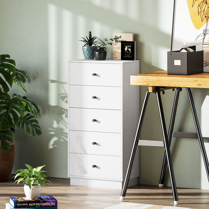 Kommode med 5 skuffer i træ i moderne stil 47 x 29 x 95 cm hvid