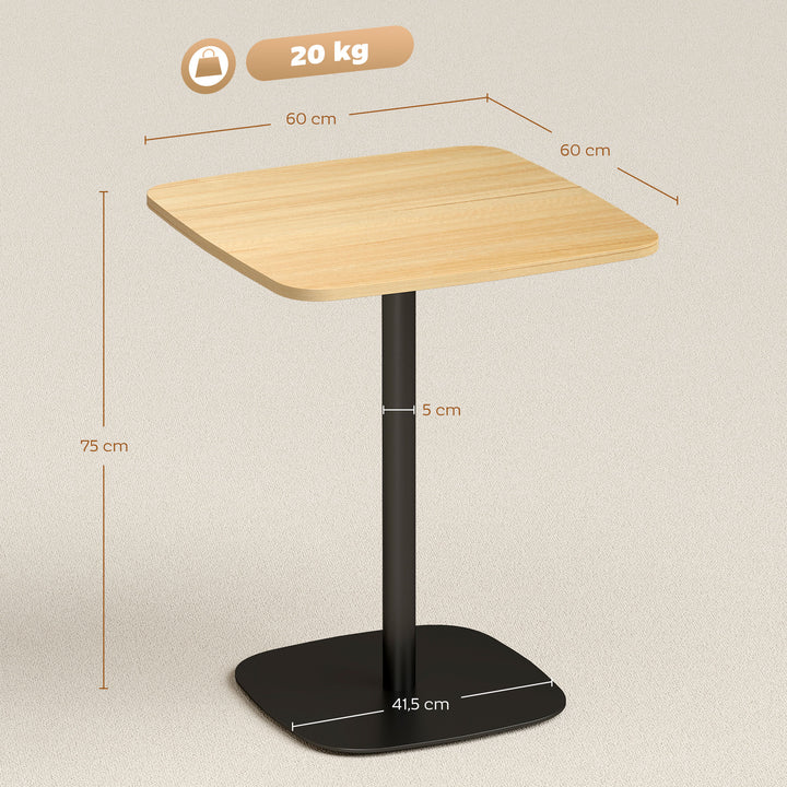 Lille spisebord, 60 cm, firkantet, MDF-bordplade, stålfod, til stue, spisestue, køkken, naturtræ + sort