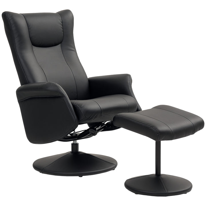 Executive chair med skammel, læderlook, drejelig, justerbar ryglæn, op til 150 kg, sort