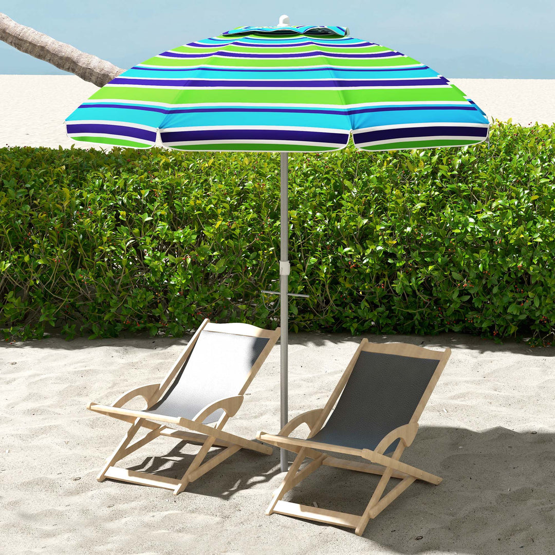 Strandparasol Ø178 cm UV40+ vindtæt, stabil, højdejusterbar strandparasol med vippefunktion, ventilation, taske, flerfarvet