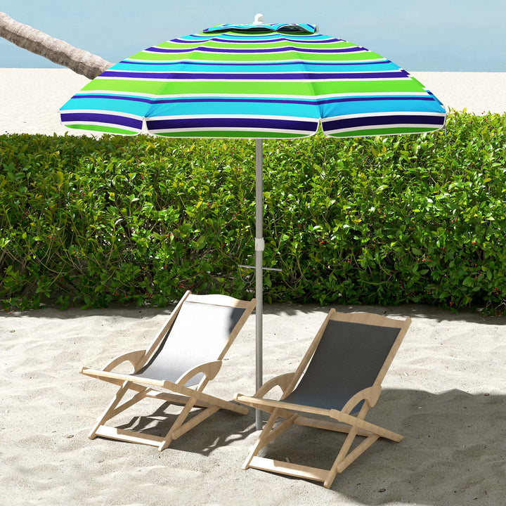 Strandparasol Ø178 cm UV40+ vindtæt, stabil, højdejusterbar strandparasol med vippefunktion, ventilation, taske, flerfarvet