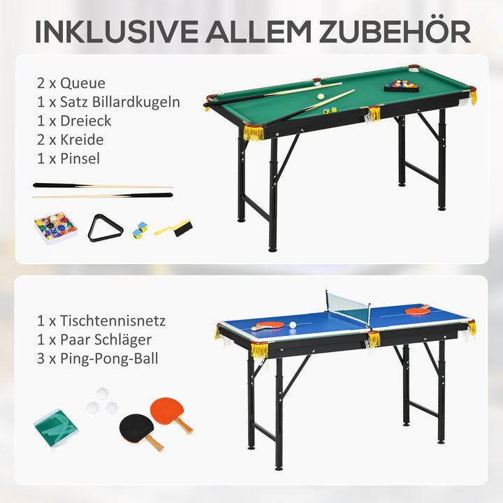 2-I-1 poolbord, bordtennisbord, med tilbehør, 140x63x80cm, blå/grøn