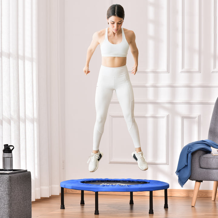 Fitness trampolin ø91 cm minitrampolin med skridsikre fødder 100 kg lasteevne ø91 x 22,5 h cm sort+blå