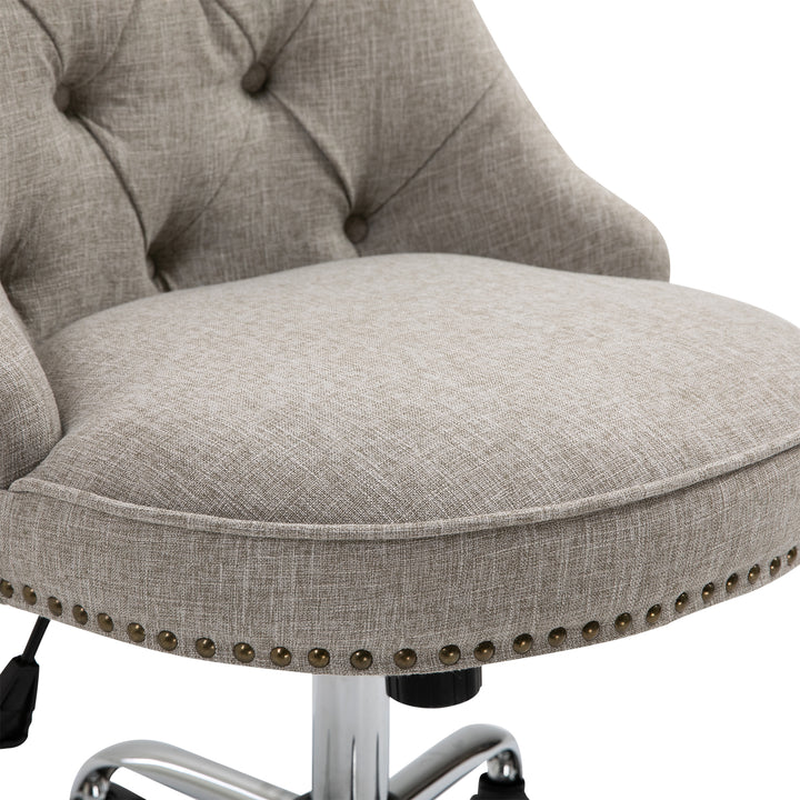 Drejestol med hjul polstret executive-stol 360° drejelig 150 kg belastningsevne højdejusterbar hørmetal lysegrå 54 x 65,5 x (84-91) cm