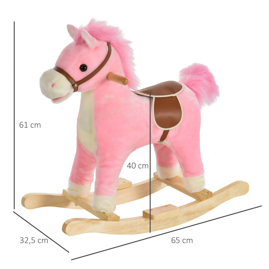 Børnegyngehest babygyngehest med dyrelyde legetøjshåndtag til 36-72 måneder plys pink 65 x 32,5 x 61 cm