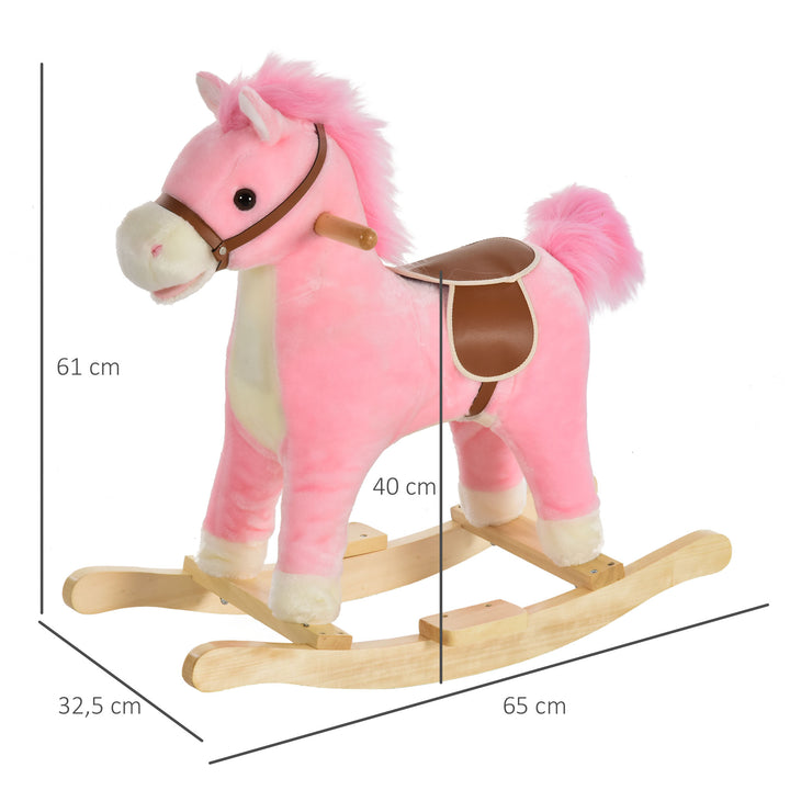 Børnegyngehest babygyngehest med dyrelyde legetøjshåndtag til 36-72 måneder plys pink 65 x 32,5 x 61 cm